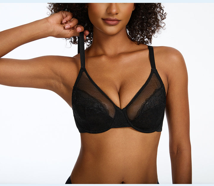 Floral Lace Plus Size Underwire Unlined Non-padded Full Coverage Adjustable Straps Minimizer Bra Womenswear