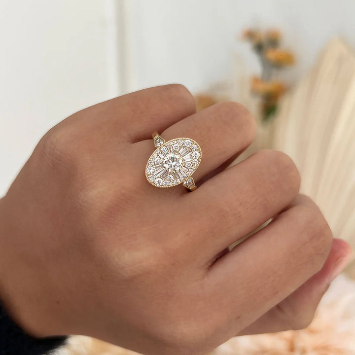 Oval Shape Ballerina Round Diamond Mosaic Ring