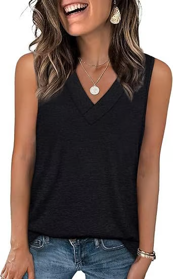 🎁Last Day Promotion 49% OFF✨Women's Sleeveless V-Neck Slimming Loose Fit Casual Tank Top T-Shirt