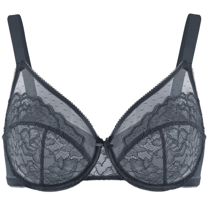 Floral Lace Plus Size Underwire Unlined Non-padded Full Coverage Adjustable Straps Minimizer Bra Womenswear