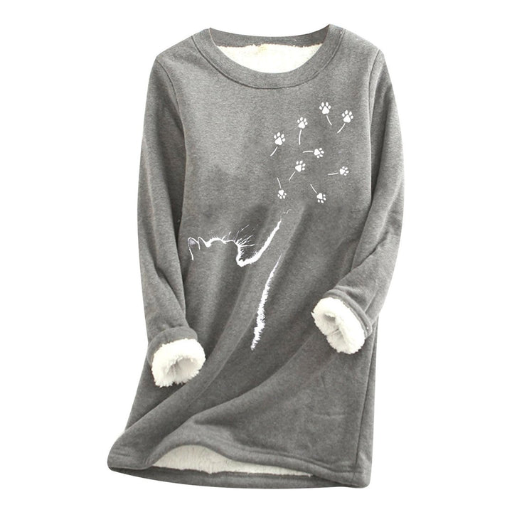 Cat paw Casual Cotton Round Neck Solid Sweatshirt