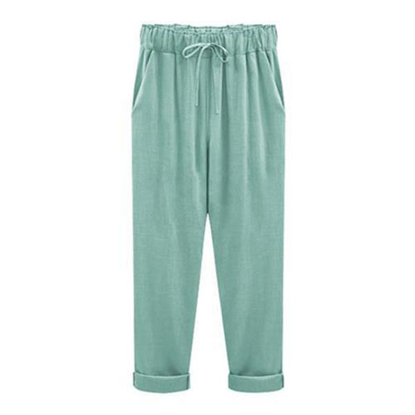 Womens Spring And Autumn New Large Size Cotton And Linen Pants