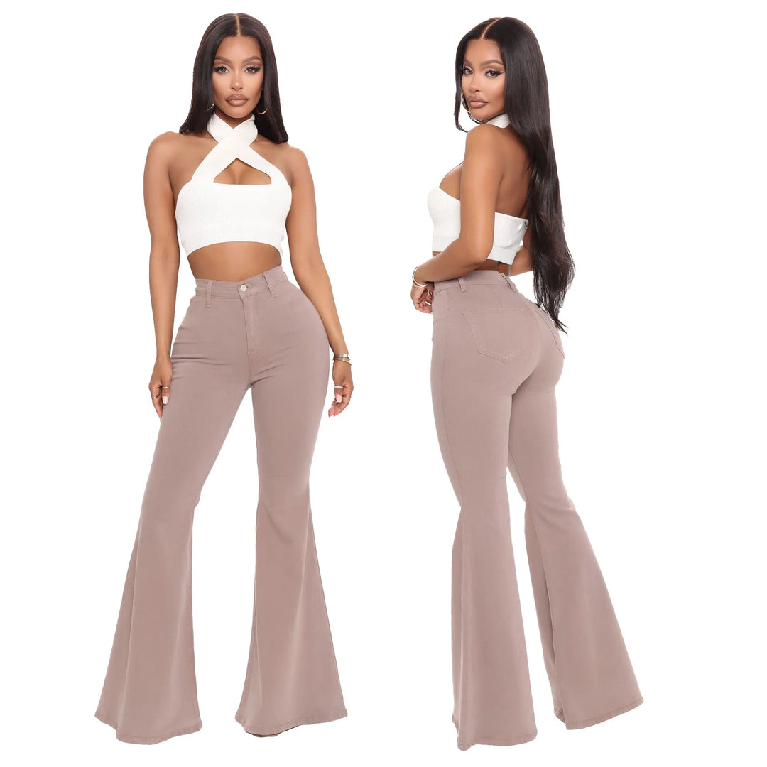 BASICS HIGH-WAISTED HIGH STRETCHY FLARED JEANS
