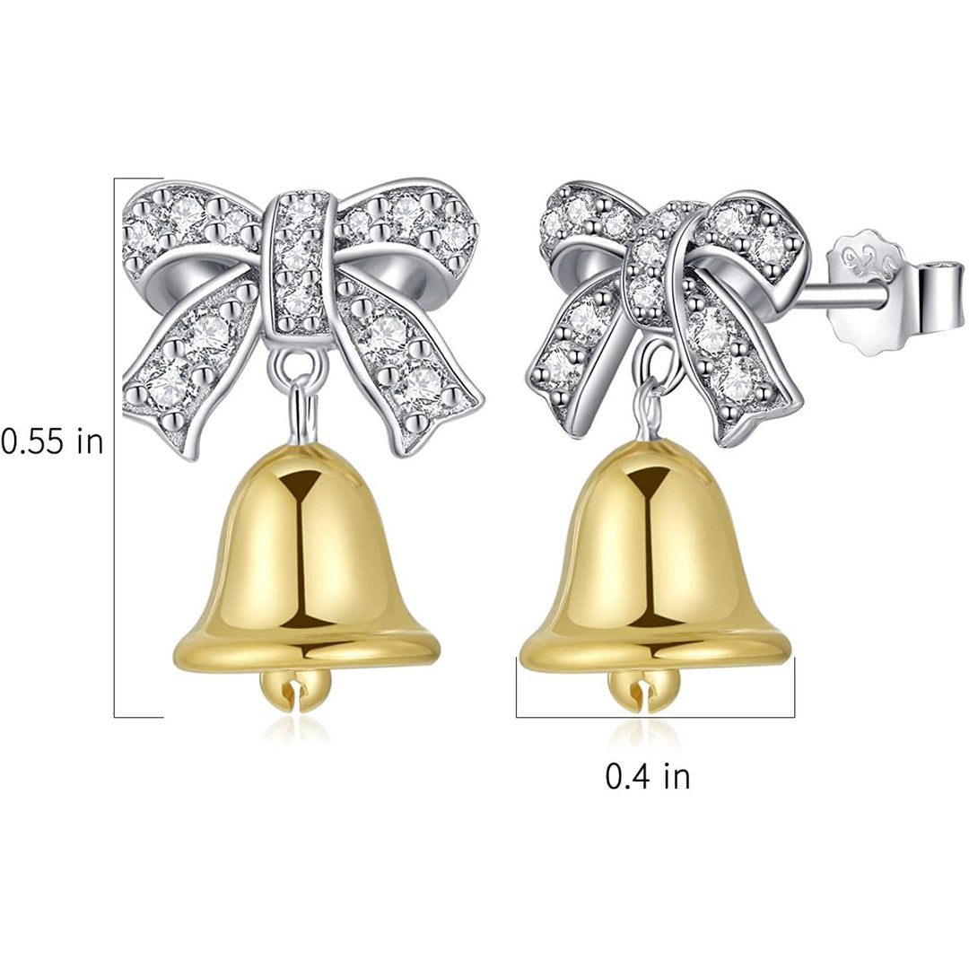 Christmas Bell Bow Silver Stud Earrings