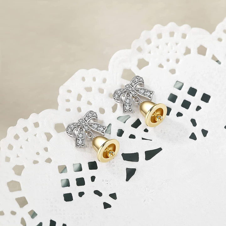 Christmas Bell Bow Silver Stud Earrings