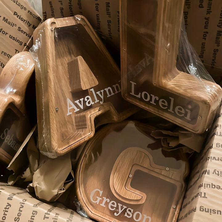 Personalized Wooden Letter Piggy Bank