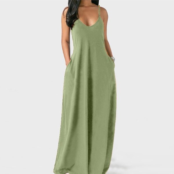 Solid Slant Pocket Dress