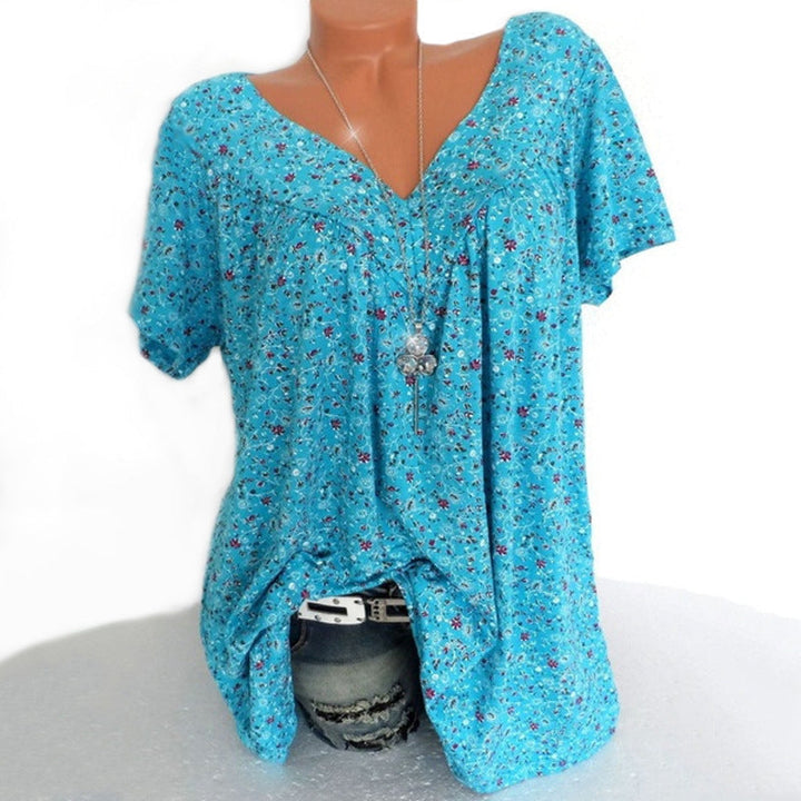 Summer V neck Loose Short sleeve Print Casual Womens T shirt