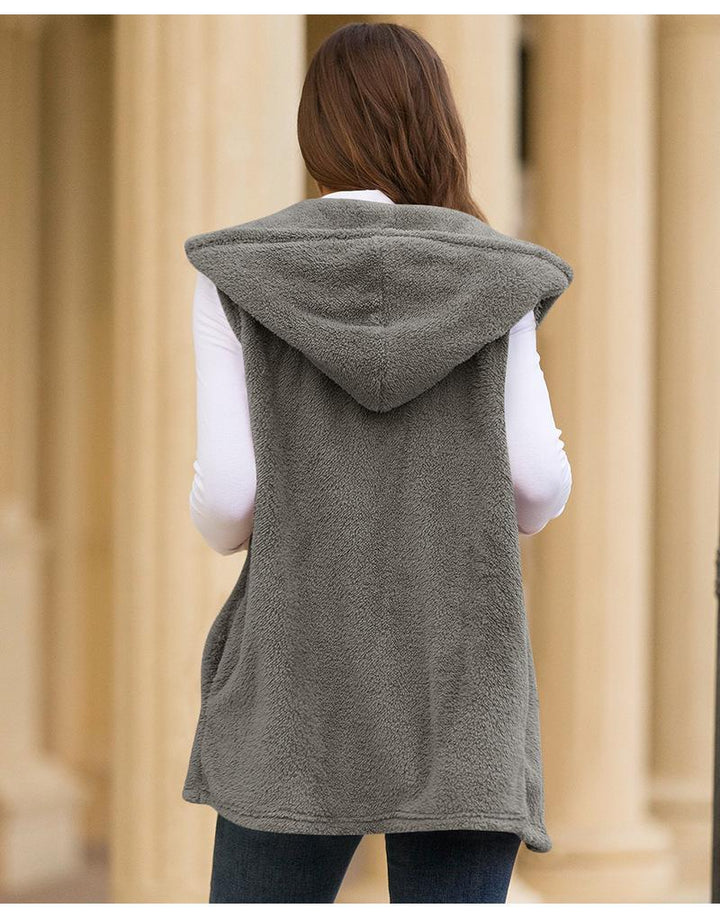 Hooded plush vest jacket