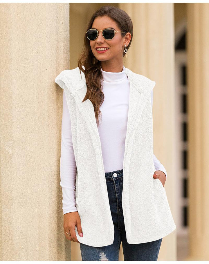 Hooded plush vest jacket